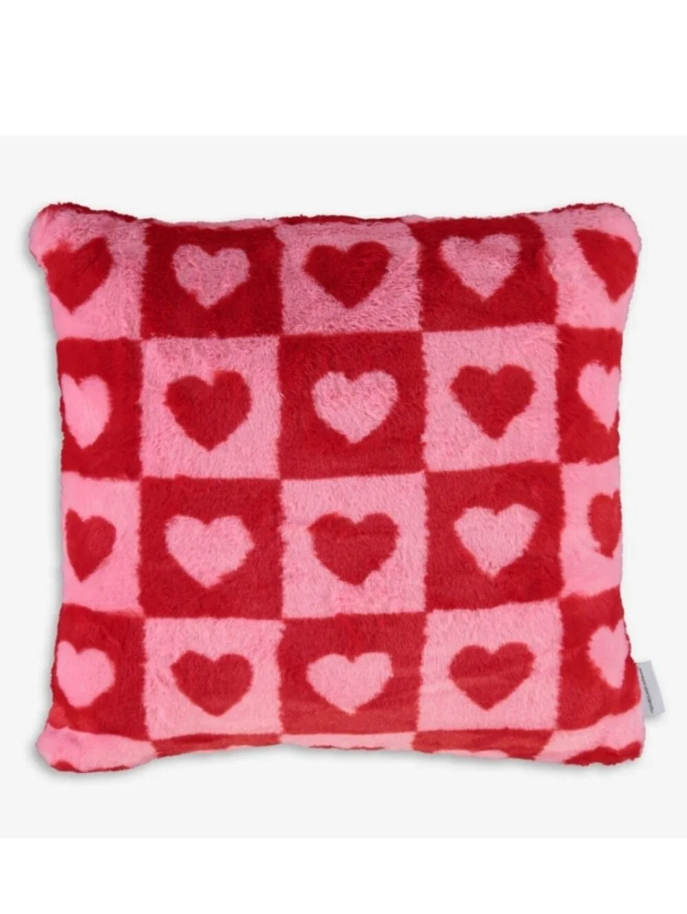 NWT cupcakes & cashmere Faux Fur Checkered Heart Pillow, 20